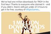 《全面战争传奇：特洛伊》EPIC免费上线1小时下载量超100万份